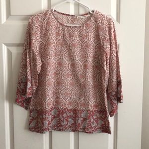 Roller Rabbit cotton blouse cream with rust//peach floral pattern